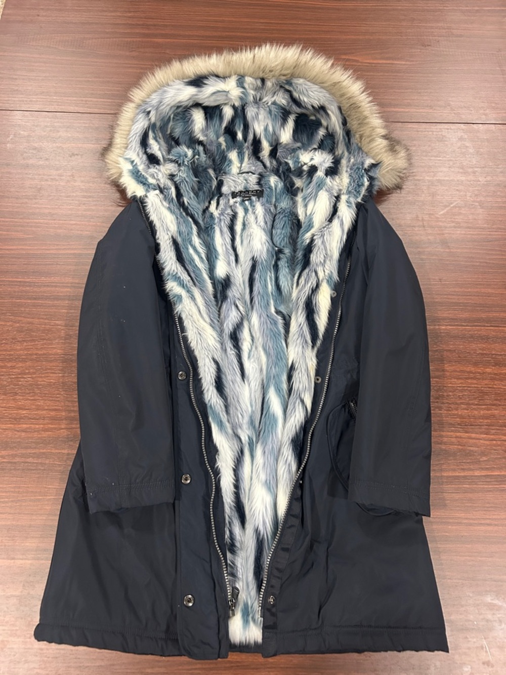 Laundry Navy Jacket with Blue-Gray Faux Fur Lining XS
